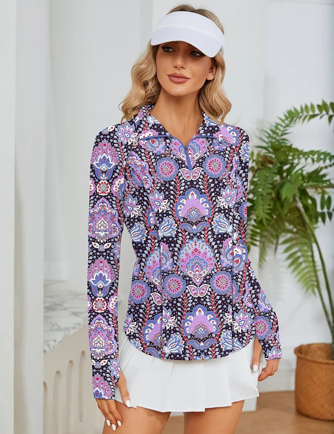 LOMON Women Long Sleeve Shirts Sun Protection 1/4 Zip Summer Quick Dry Hiking Shirts Quarter Zip Pullover for Women
