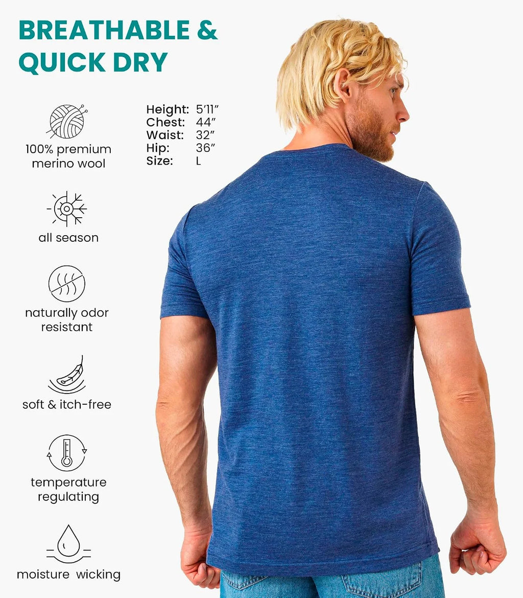100% Merino Wool T-Shirt Men - Short Sleeve Undershirt Base Layer Top