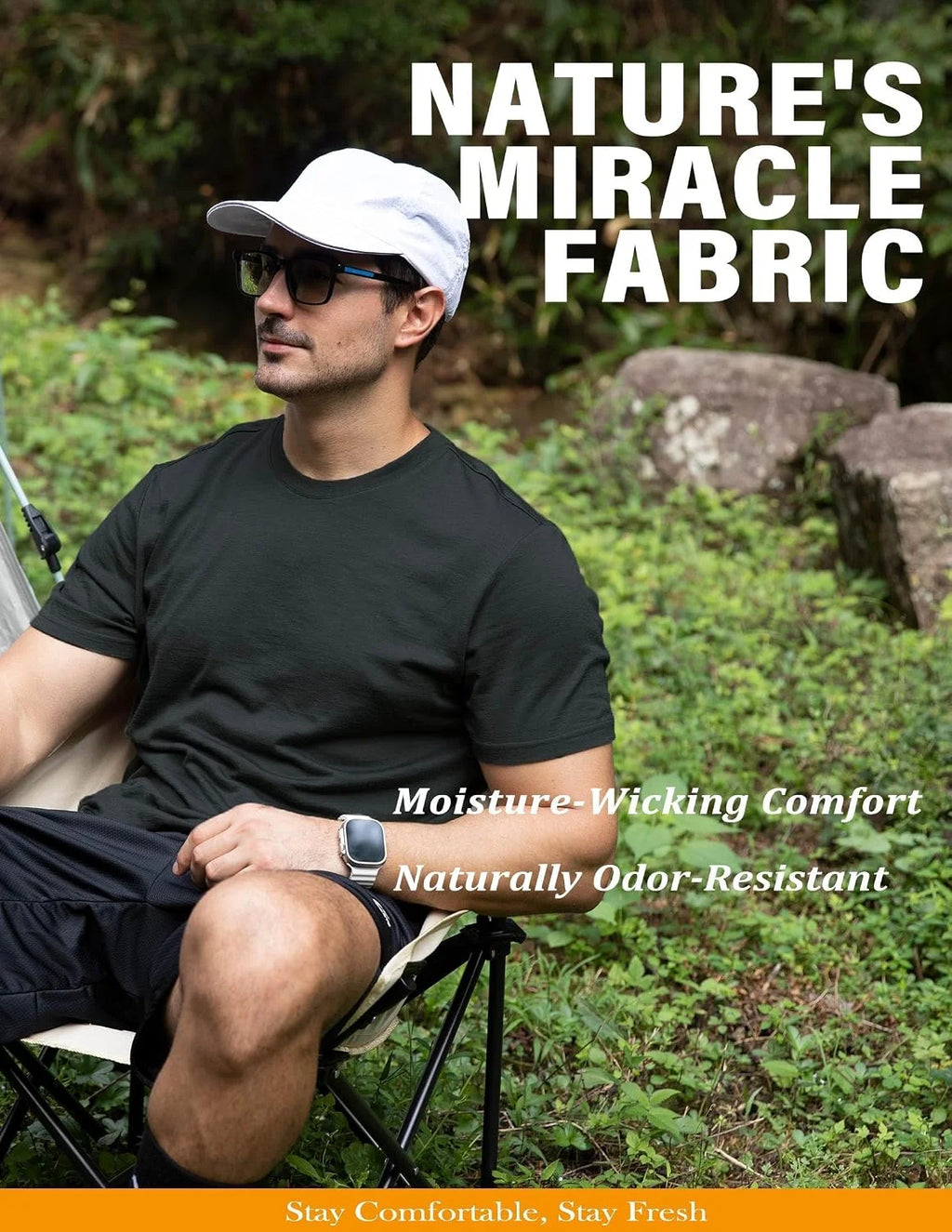 Merino Protect 100% Merino Wool T Shirts for Men Odor Resistance Base Layer Hiking Travel T-Shirt Soft Undershirt