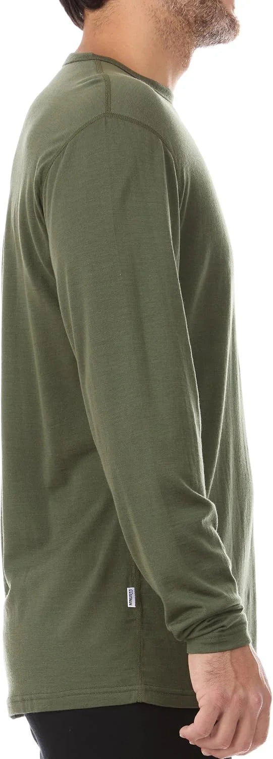 100% Merino Wool - Men's Long Sleeve Crew Shirt - Thermal Base Layer