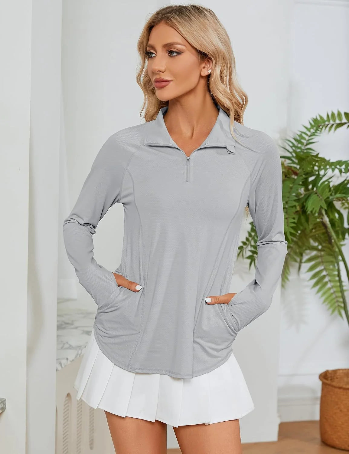 LOMON Women Long Sleeve Shirts Sun Protection 1/4 Zip Summer Quick Dry Hiking Shirts Quarter Zip Pullover for Women