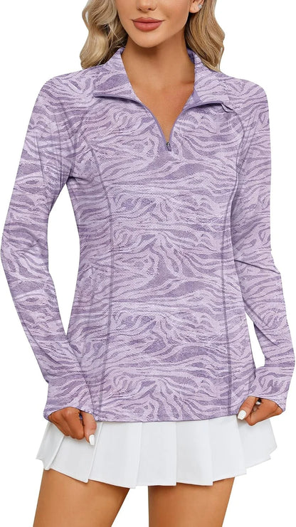 LOMON Women Long Sleeve Shirts Sun Protection 1/4 Zip Summer Quick Dry Hiking Shirts Quarter Zip Pullover for Women