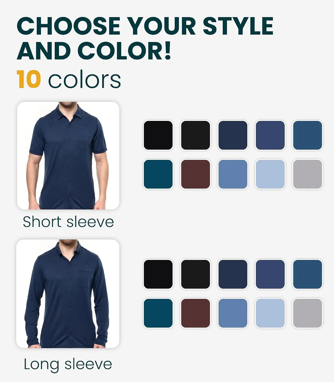 100% Merino Wool Button Up Shirt Men - Long & Short Sleeve Breathable