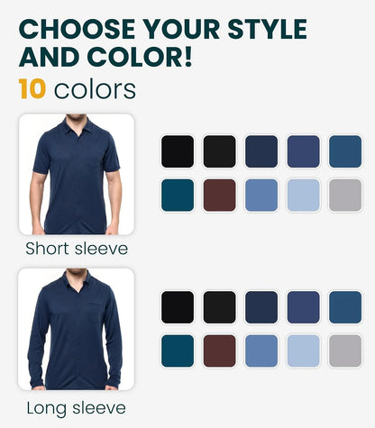 100% Merino Wool Button Up Shirt Men - Long & Short Sleeve Breathable | Lightweight, Breathable Merino Wool, Naturally Odor-Resistant, Soft, Office, Casual Outdoor Shirt, with Pocket