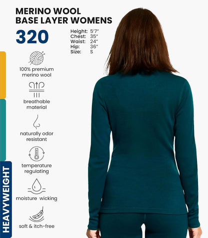 100% Merino Wool Base Layer Women - Long Sleeve Thermal Shirt with Socks