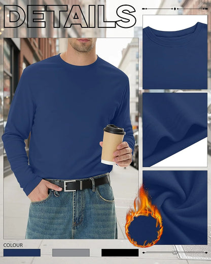 3 Pack Mens Long Sleeve Thermal Shirts Crew Neck Tops