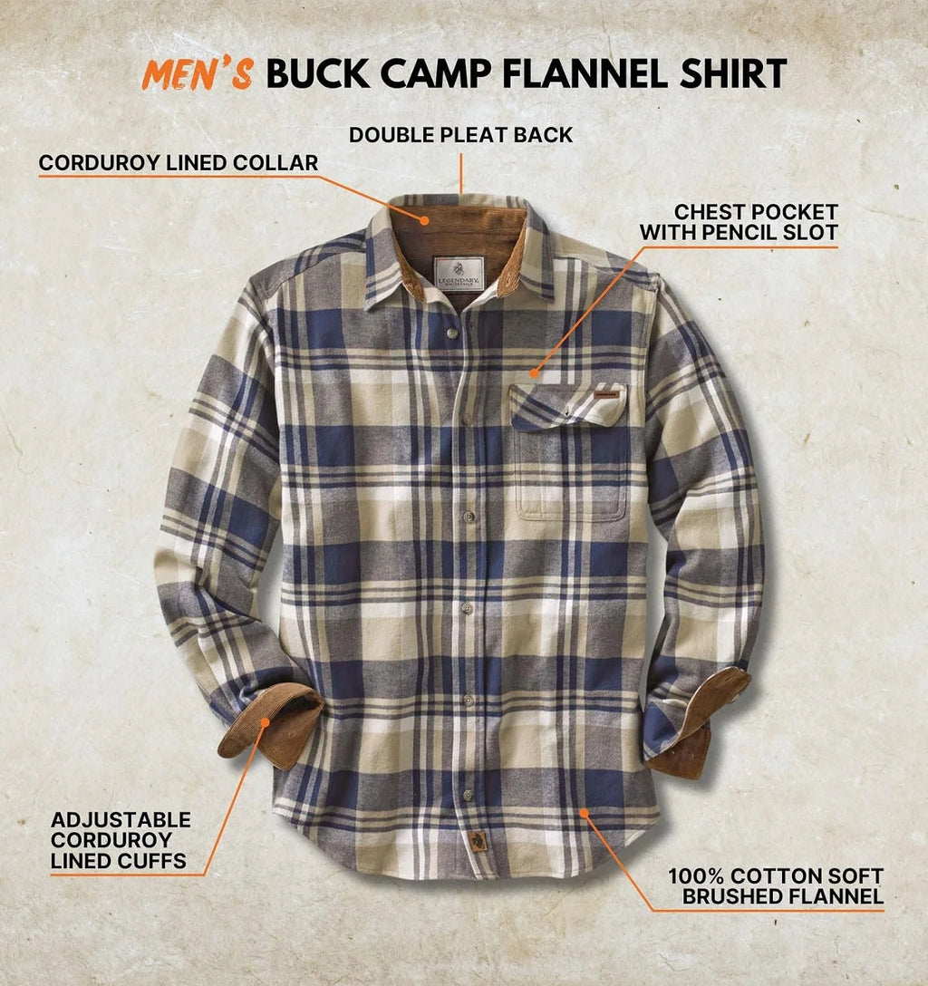 Legendary Whitetails Mens Flannel Long Sleeve Button Down 100% Cotton Shirt