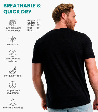 100% Merino Wool T-Shirt Men - Base Layer Top Undershirt with Hiking Socks