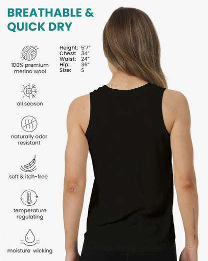 100% Merino Wool Tank Top Women - Active Sleeveless Undershirt Base Layer