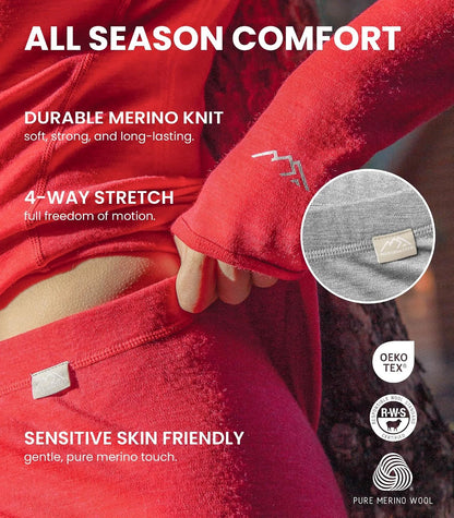 100% Merino Wool Base Layer Women Pants - Thermal Leggings Underwear