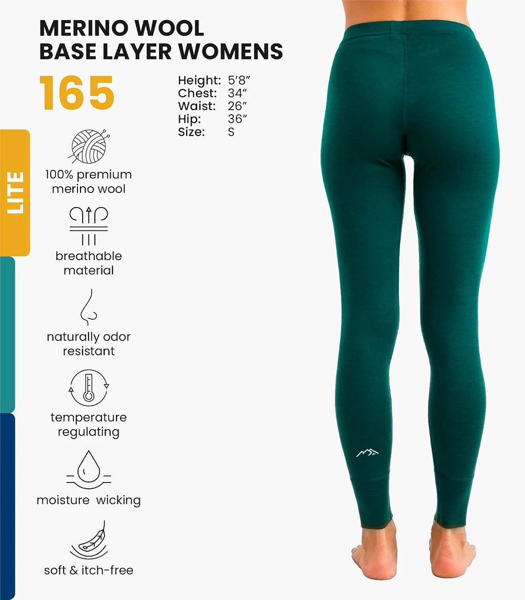 100% Merino Wool Base Layer Women Pants - Thermal Leggings Underwear
