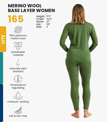 100% Merino Wool Base Layer Women Set - Thermal Underwear Women Top, Bottom | Lightweight, Midweight, Heavyweight Base Layer, Moisture-Wicking, Breathable Active Underwear, Hiking, Skiing, Camping