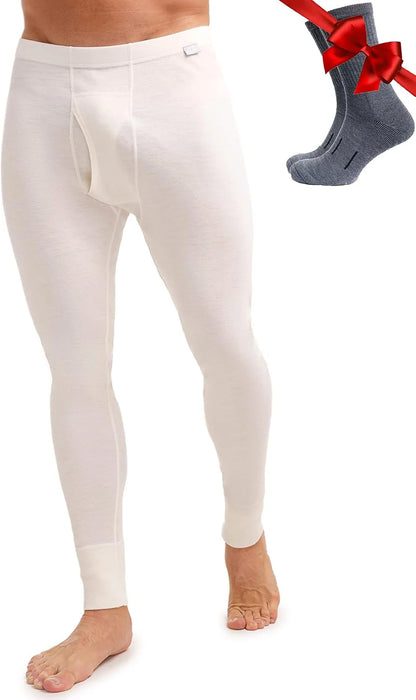 100% Merino Wool Base Layer Mens Pants - Thermal Underwear Long Johns