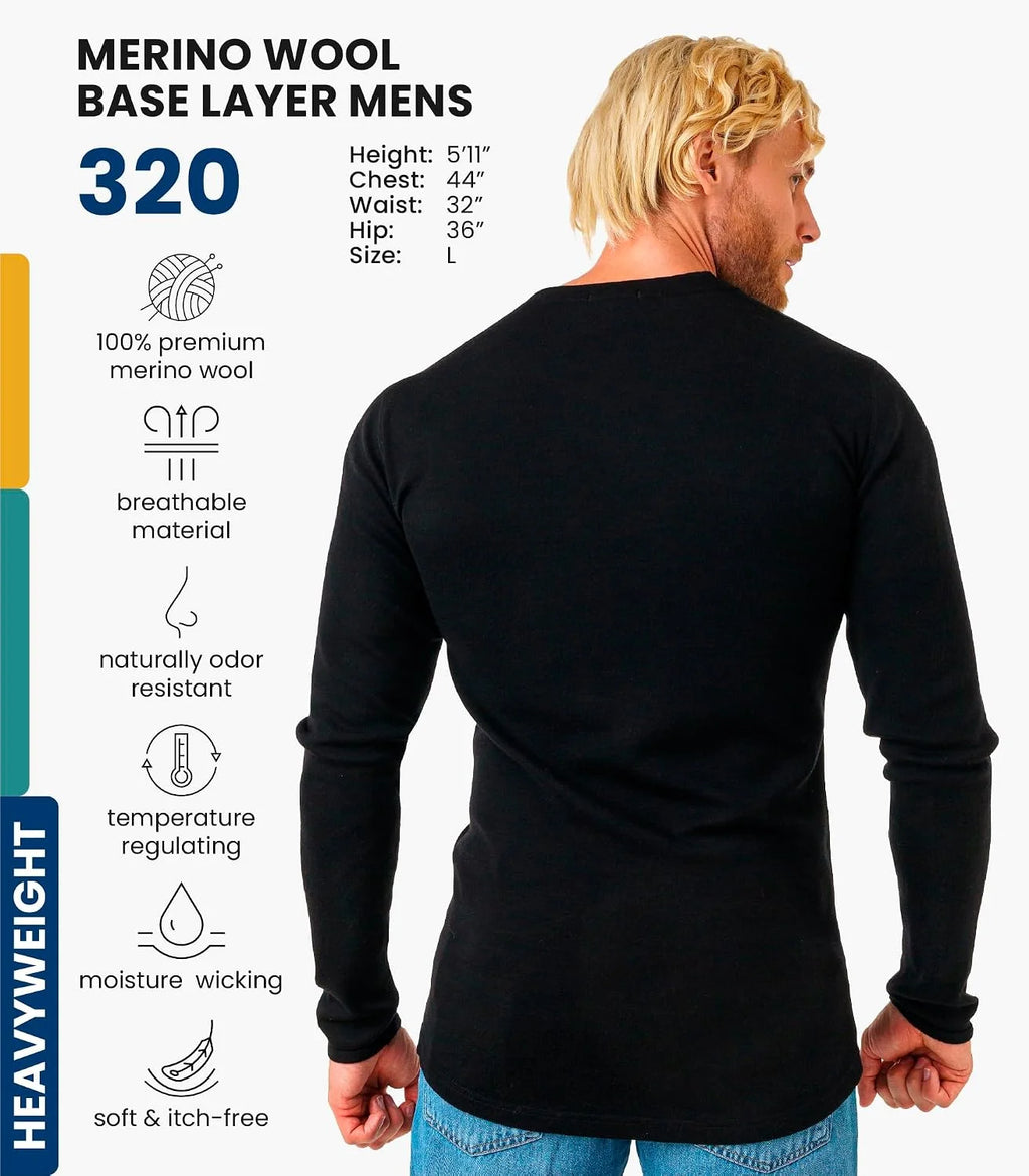 100% Merino Wool Base Layer Mens - Long Sleeve Thermal Shirts with Socks
