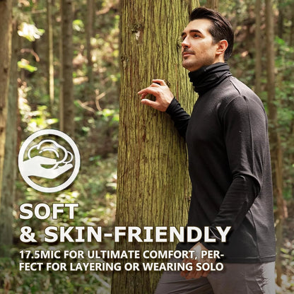 100% Merino Wool Base Layer for Men Long Sleeve Crew Neck Thermal Shirt