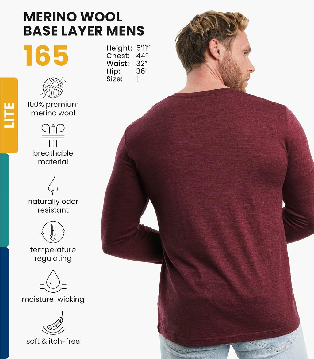 100% Merino Wool Base Layer Mens - Long Sleeve Thermal Shirts with Socks