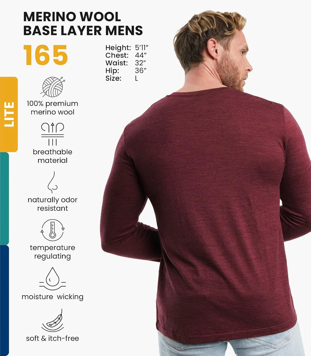 100% Merino Wool Base Layer Mens - Long Sleeve Thermal Shirts with Socks