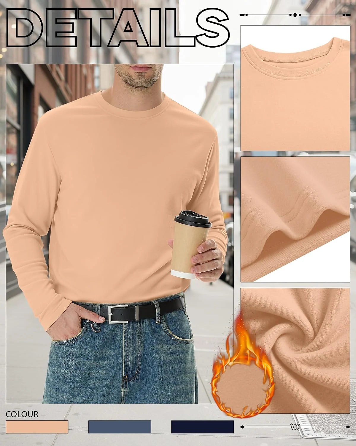 3 Pack Mens Thermal Shirts | Long Sleeve Sweatshirt, Crew Neck, Thermal Tops, Thick, Pullover, Basic, Casual, Warm, Winter Shirts