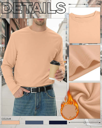 3 Pack Mens Thermal Shirts | Long Sleeve Sweatshirt, Crew Neck, Thermal Tops, Thick, Pullover, Basic, Casual, Warm, Winter Shirts
