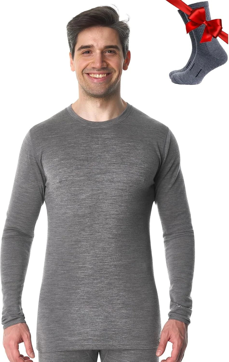 100% Merino Wool Base Layer Mens - Long Sleeve Thermal Shirts with Socks | Lightweight, Midweight, Heavyweight Base Layer, Naturally Odor-Resistant, Breathable Shirt, Ideal for Hiking, Cold Weather