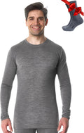 100% Merino Wool Base Layer Mens - Long Sleeve Thermal Shirts with Socks | Lightweight, Midweight, Heavyweight Base Layer, Naturally Odor-Resistant, Breathable Shirt, Ideal for Hiking, Cold Weather