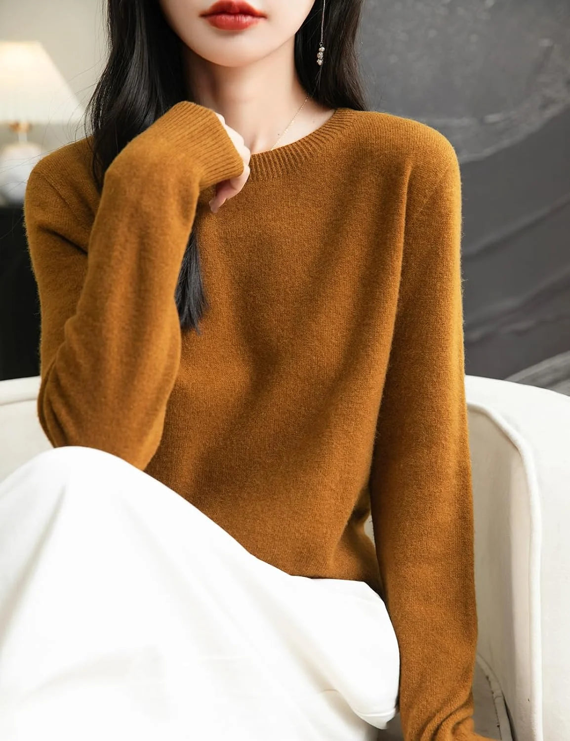 Chanyarn Women's 100% Merino Wool 2025 Fall Winter First-Line Ready to Wear Long Sleeve Seamless Knit Crewneck Sweater