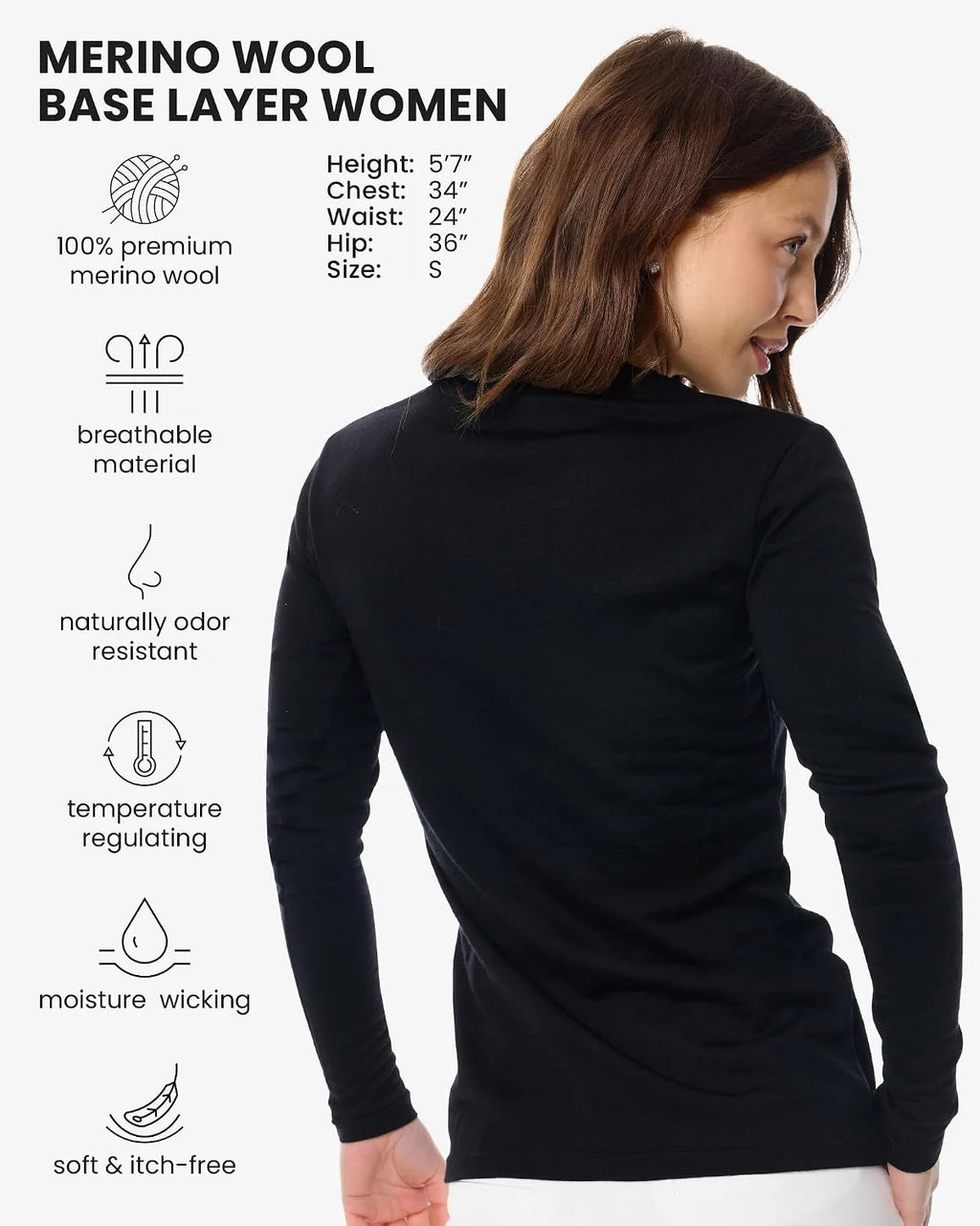 100% Merino Wool Base Layer Women - Thermal Merino Wool Shirt Women