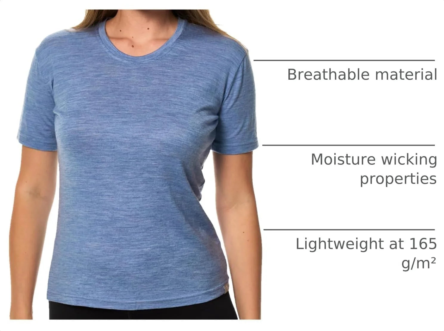 100% Merino Wool Shirt Women - Short Sleeve Tee Base Layer Top Undershirt