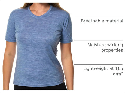 100% Merino Wool Shirt Women - Short Sleeve Tee Base Layer Top Undershirt