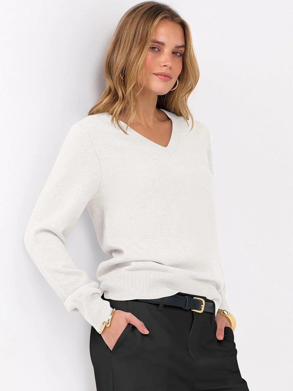 ANRABESS Women’s Fall Long Sleeve V Neck Light Sweaters