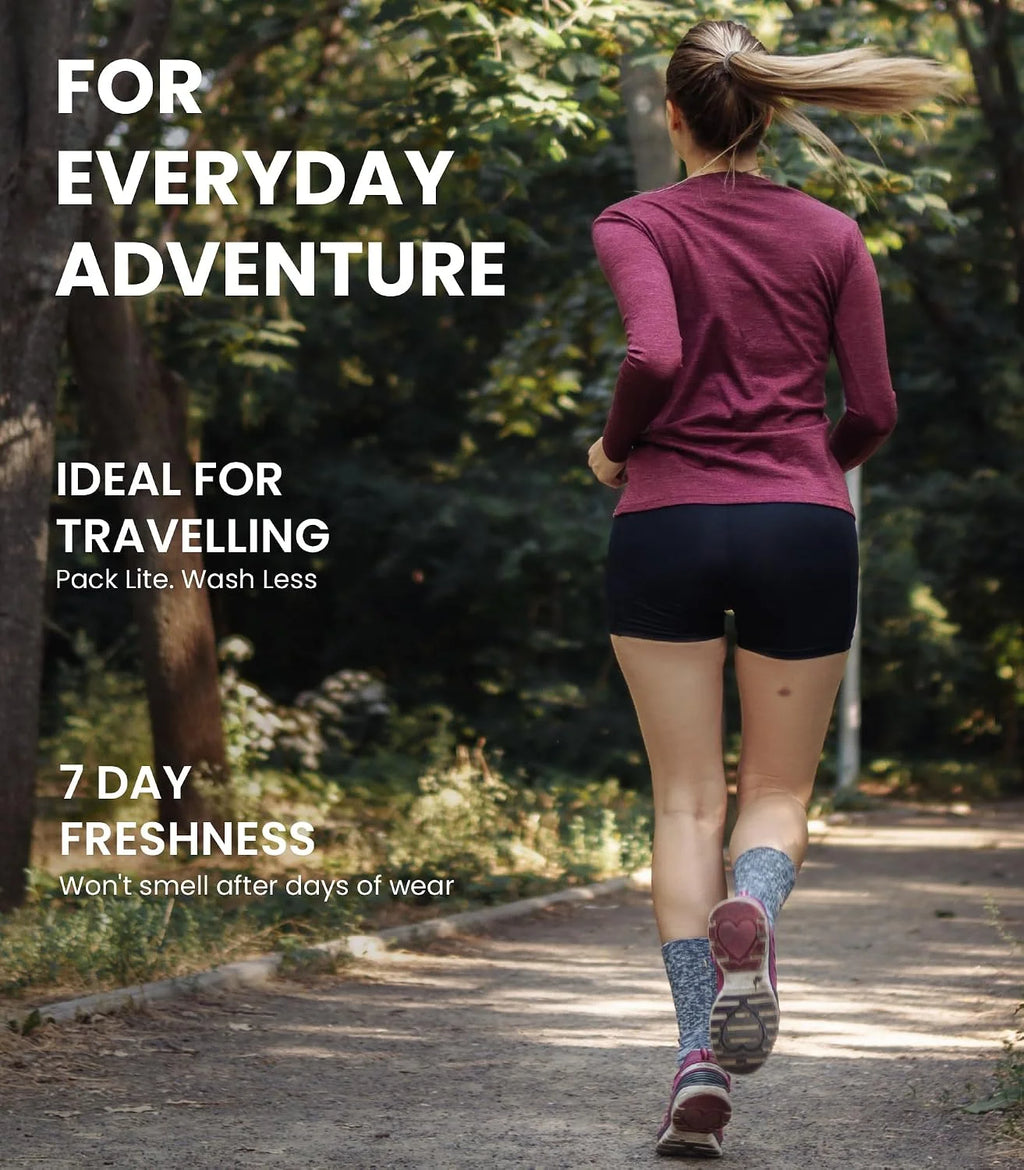 100% Merino Wool Base Layer Women - Long Sleeve Thermal Shirt with Socks