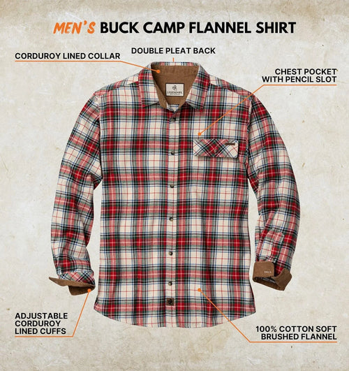 Legendary Whitetails Mens Flannel Long Sleeve Button Down 100% Cotton Shirt