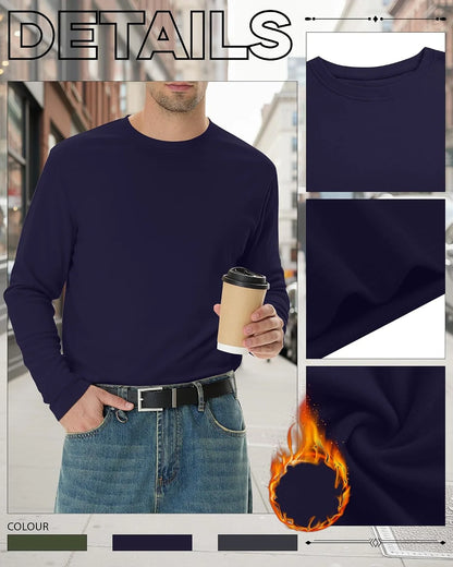 3 Pack Mens Long Sleeve Thermal Shirts Crew Neck Tops