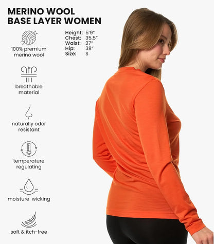 100% Merino Wool Base Layer Women - Thermal Merino Wool Shirt Women