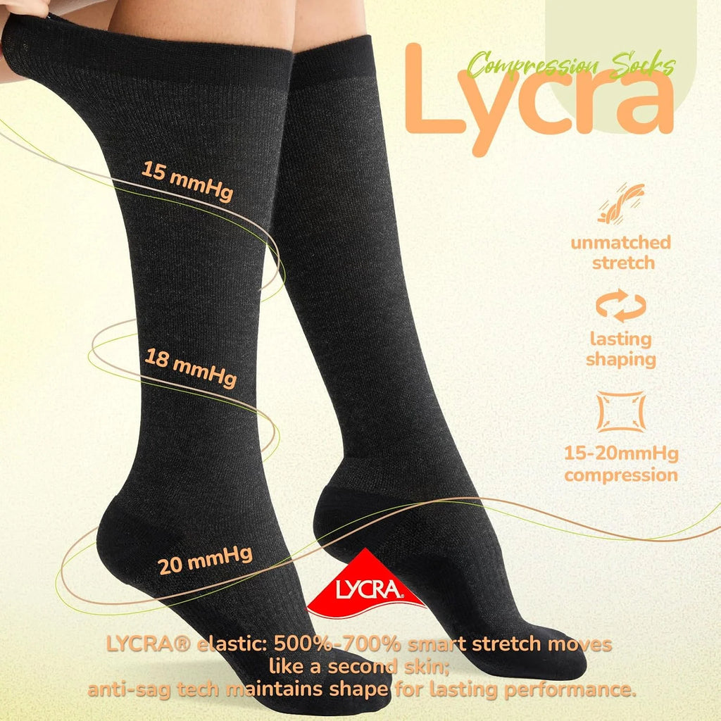 Merino Wool Compression Socks for Women Men 15-20 mmHg for flying