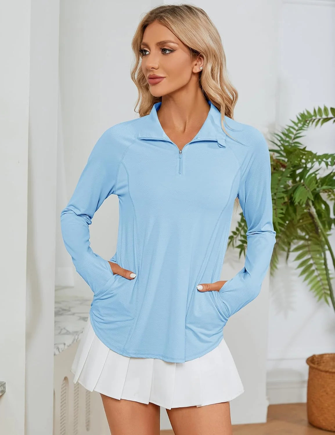 LOMON Women Long Sleeve Shirts Sun Protection 1/4 Zip Summer Quick Dry Hiking Shirts Quarter Zip Pullover for Women