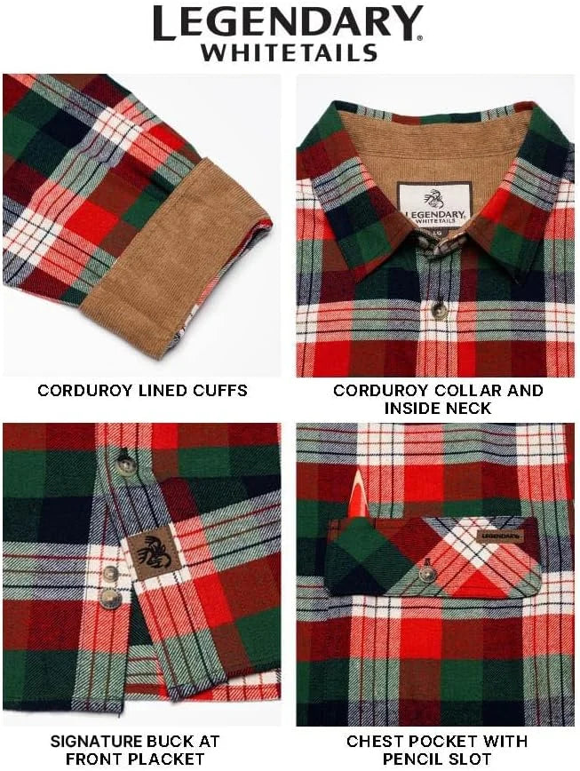 Legendary Whitetails Mens Flannel Long Sleeve Button Down 100% Cotton Shirt
