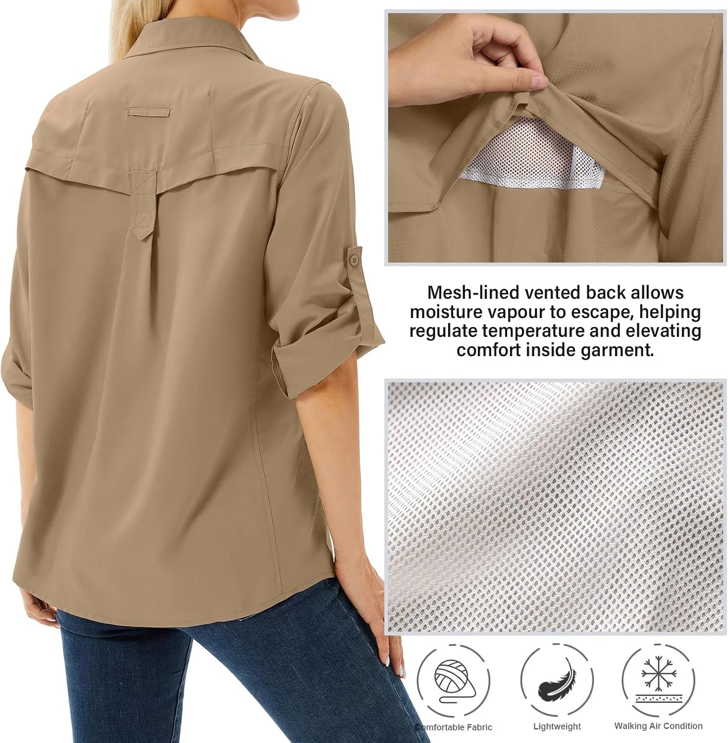 Women's UPF 50 Long Sleeve Sun Protection Safari Fish Hiking Shirts