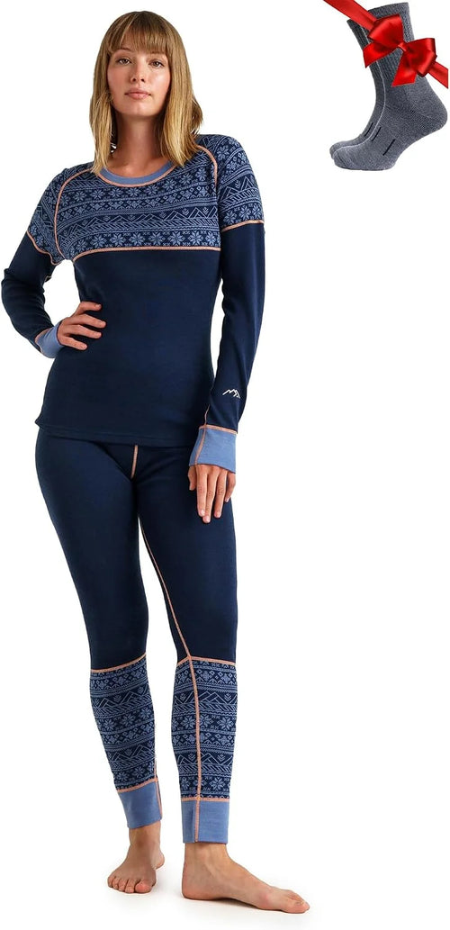 100% Merino Wool Base Layer Women Set - Thermal Underwear Women Top, Bottom | Lightweight, Midweight, Heavyweight Base Layer, Moisture-Wicking, Breathable Active Underwear, Hiking, Skiing, Camping