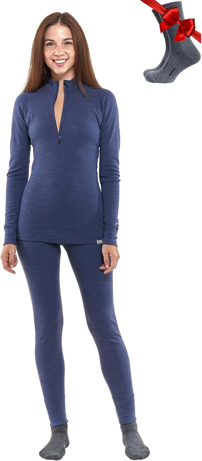 100% Merino Wool Base Layer Women Set - Thermal Underwear Women Top, Bottom | Lightweight, Midweight, Heavyweight Base Layer, Moisture-Wicking, Breathable Active Underwear, Hiking, Skiing, Camping