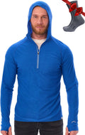 100% Merino Wool Hoodie Men - Slim Fit Quarter Zip Thermal Base Layer Top