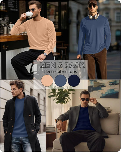 3 Pack Mens Thermal Shirts | Long Sleeve Sweatshirt, Crew Neck, Thermal Tops, Thick, Pullover, Basic, Casual, Warm, Winter Shirts