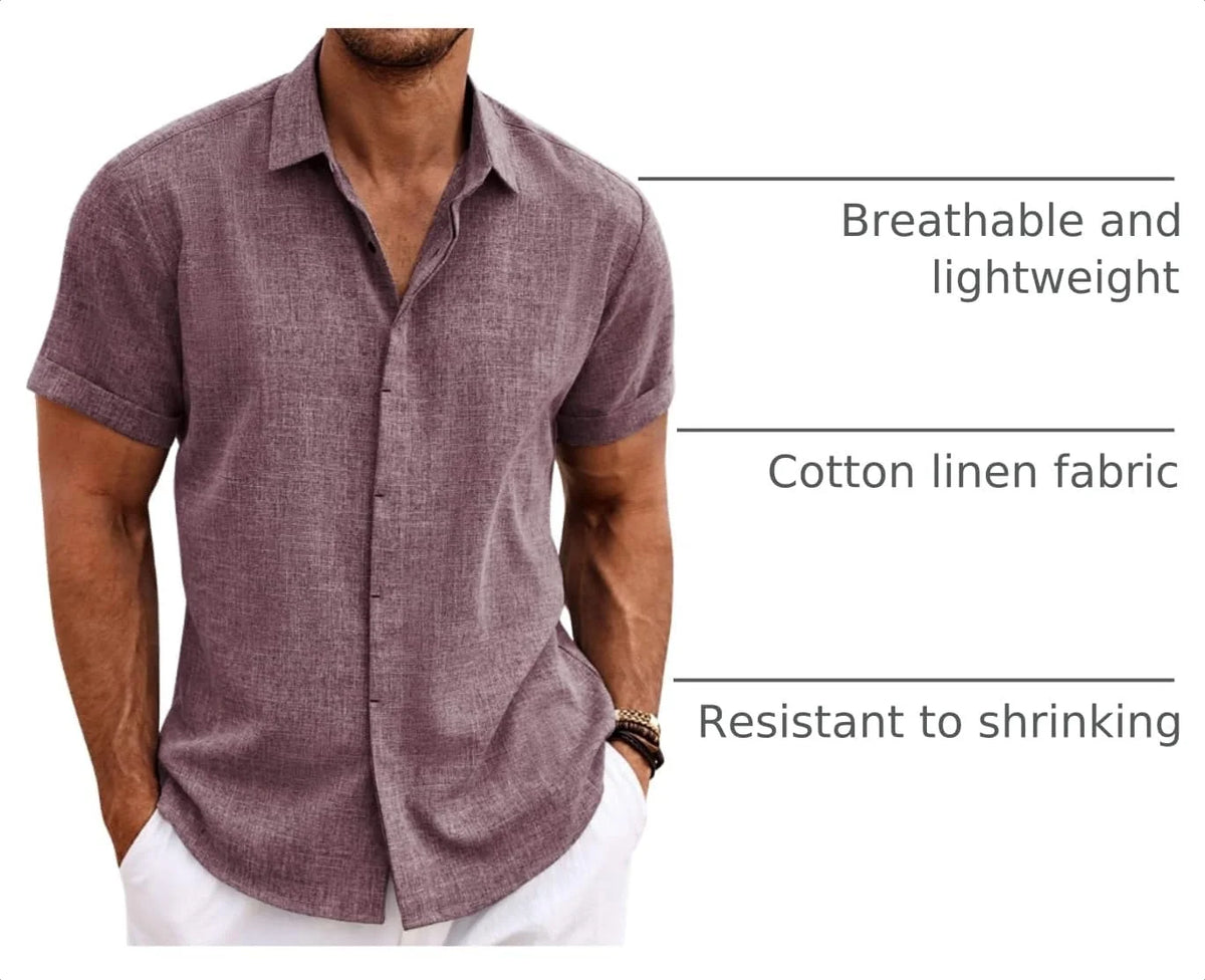 COOFANDY Men's Linen Shirts Short Sleeve Casual Shirts Button Down Shirt for Men Beach Summer Wedding Shirt