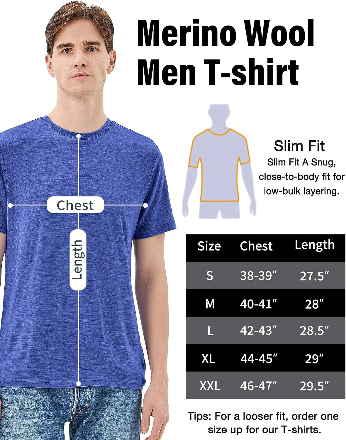 Merino Protect 100% Merino Wool T Shirts for Men Odor Resistance Base Layer Hiking Travel T-Shirt Soft Undershirt