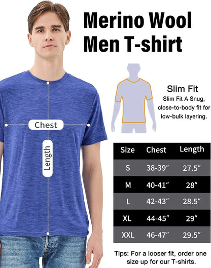 Merino Protect 100% Merino Wool T Shirts for Men Odor Resistance Base Layer Hiking Travel T-Shirt Soft Undershirt