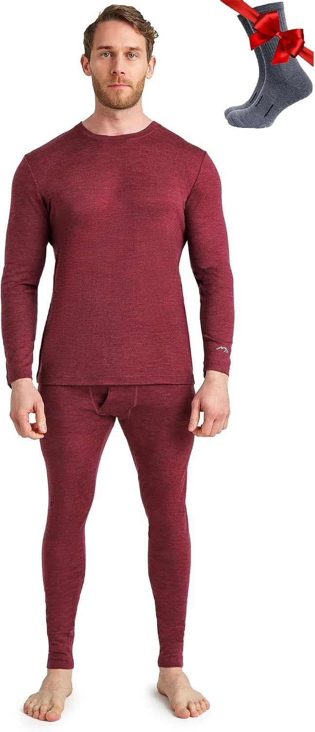 100% Merino Wool Base Layer Men Set - Thermal Underwear for Men Long Johns | Lightweight, Midweight, Heavyweight Long Johns, Naturally Odor-Resistant, Breathable Active Underwear, Hiking, Skiing