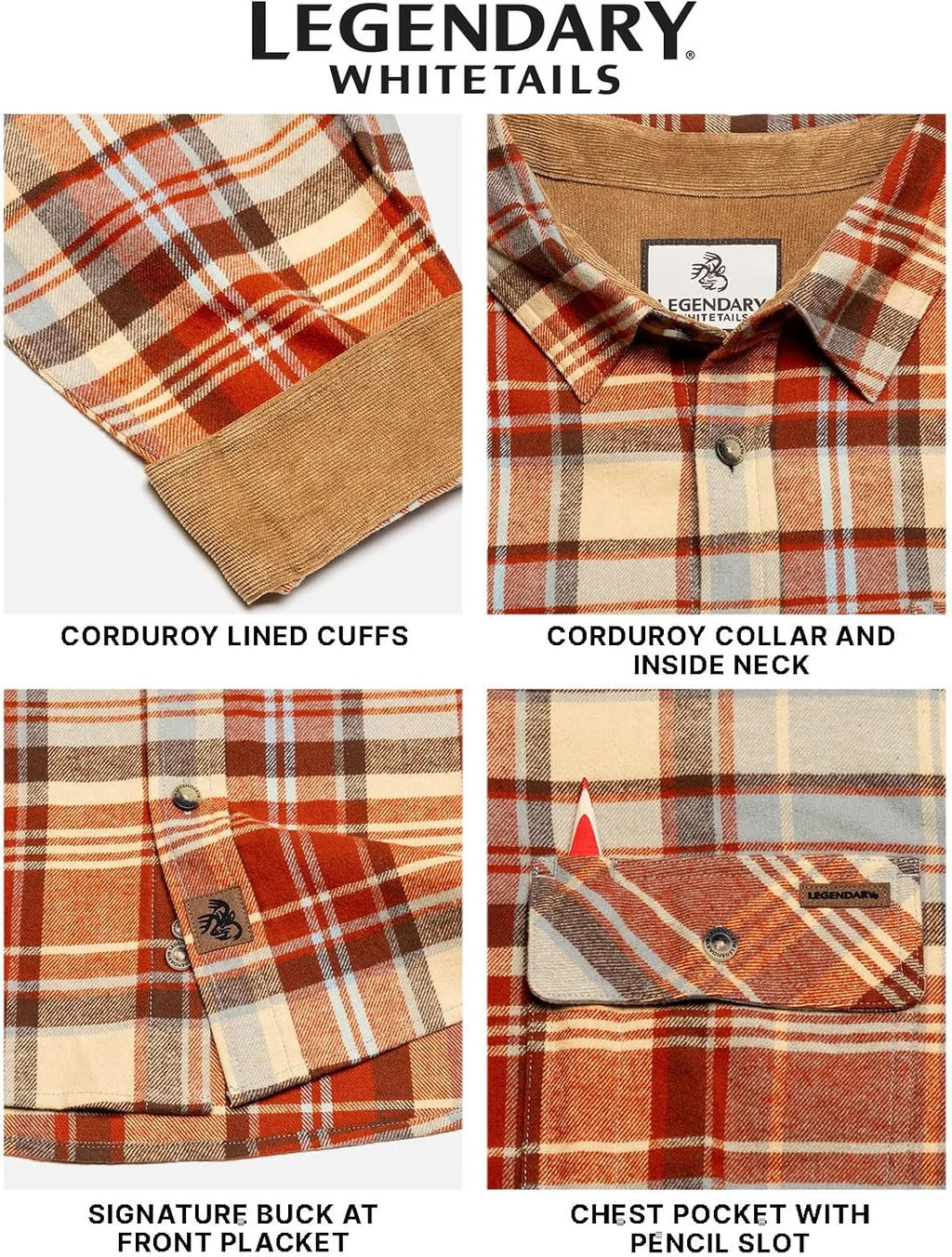 Legendary Whitetails Mens Flannel Long Sleeve Button Down 100% Cotton Shirt