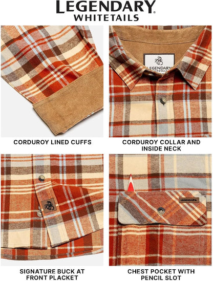 Legendary Whitetails Mens Flannel Long Sleeve Button Down 100% Cotton Shirt
