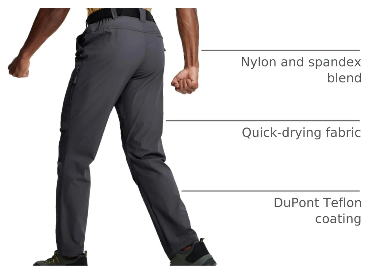 Mens Hiking Pants Lightweight Cargo Work Tactical Nylon Stretch Waterproof Quick Dry Fishing Travel Outdoor 6 Pockets