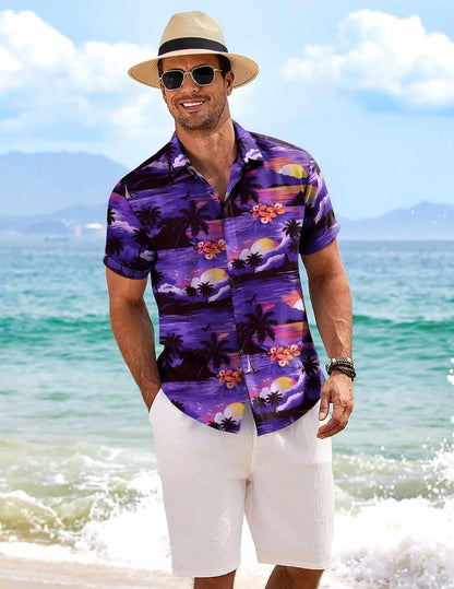 COOFANDY Men's Linen Shirts Short Sleeve Casual Shirts Button Down Shirt for Men Beach Summer Wedding Shirt